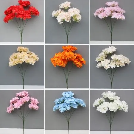 букет гортензий ткань 7 голов ярко-голубой