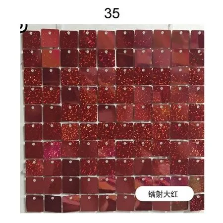 Панель с пайетками 30см х 30 см прозрачная основа цвет лазерный красный 35