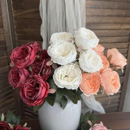 букет пион опт 5 штук 7 голов персиковый