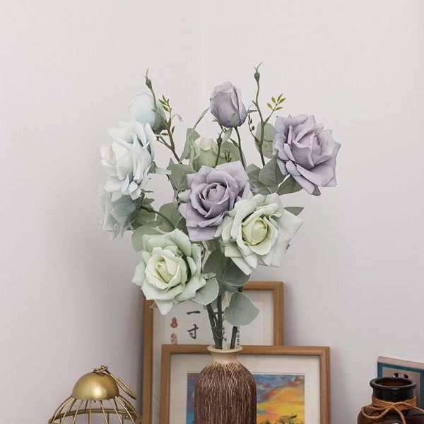 ветка розы опт 10 штук светло-голубая